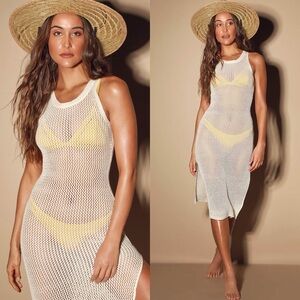 LULUS Sandy Cove Cream Sheer Crochet Swim Coverup